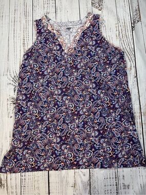 Lands’ End Blue Notch Neckline Paisley Jersey Knit Dress Women’s 2XL